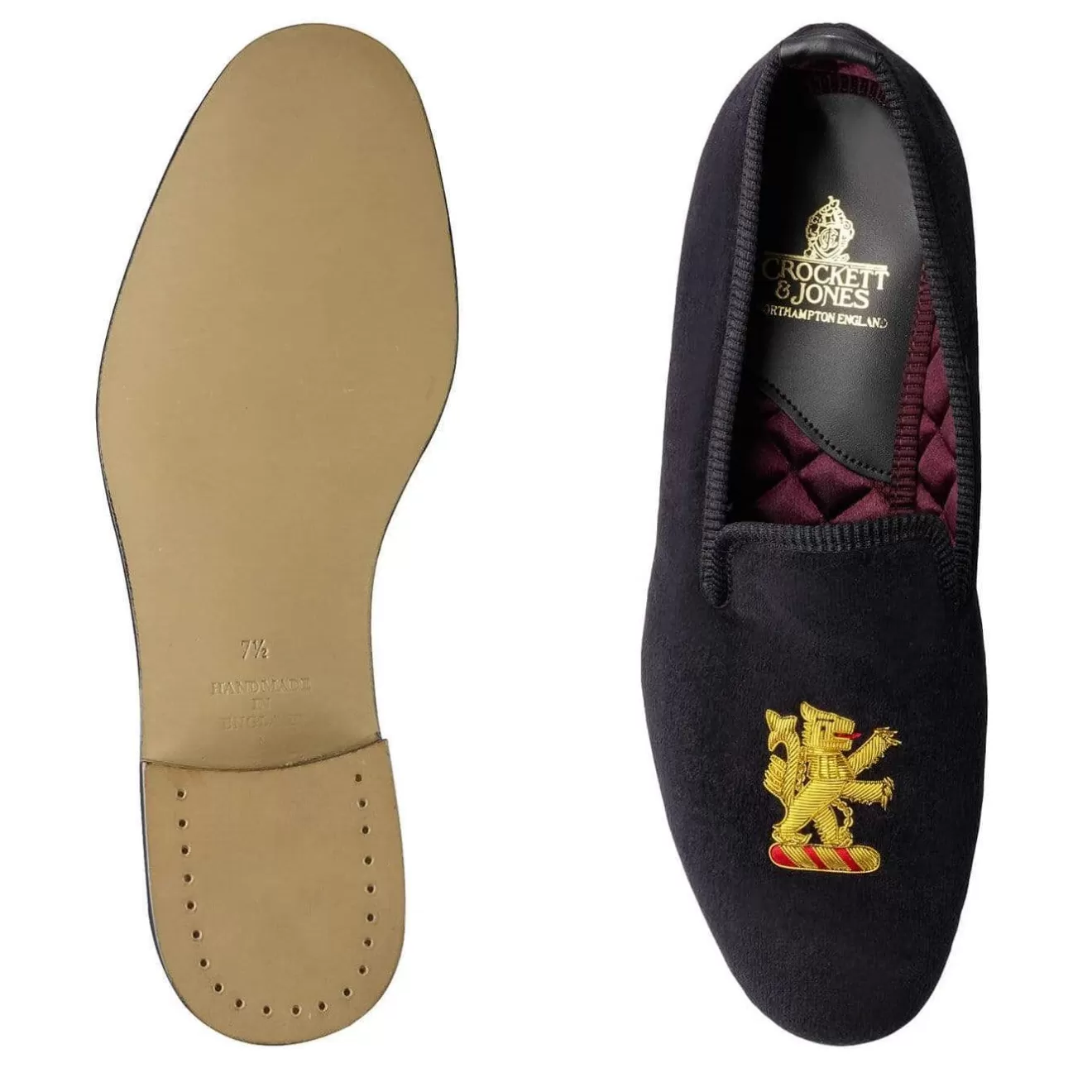 Main Collection | Velvet Slippers | Crockett & Jones Lion Rampant