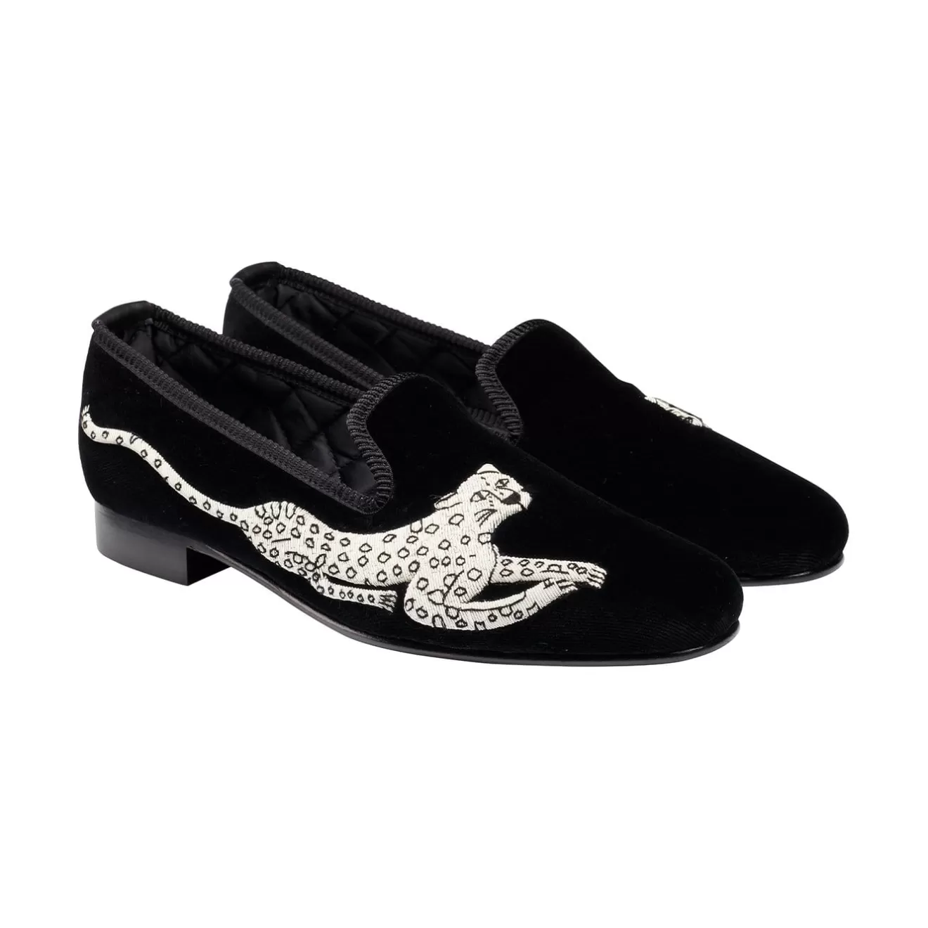 Women's Collection | Velvet Slippers | Crockett & Jones Silver Leopard