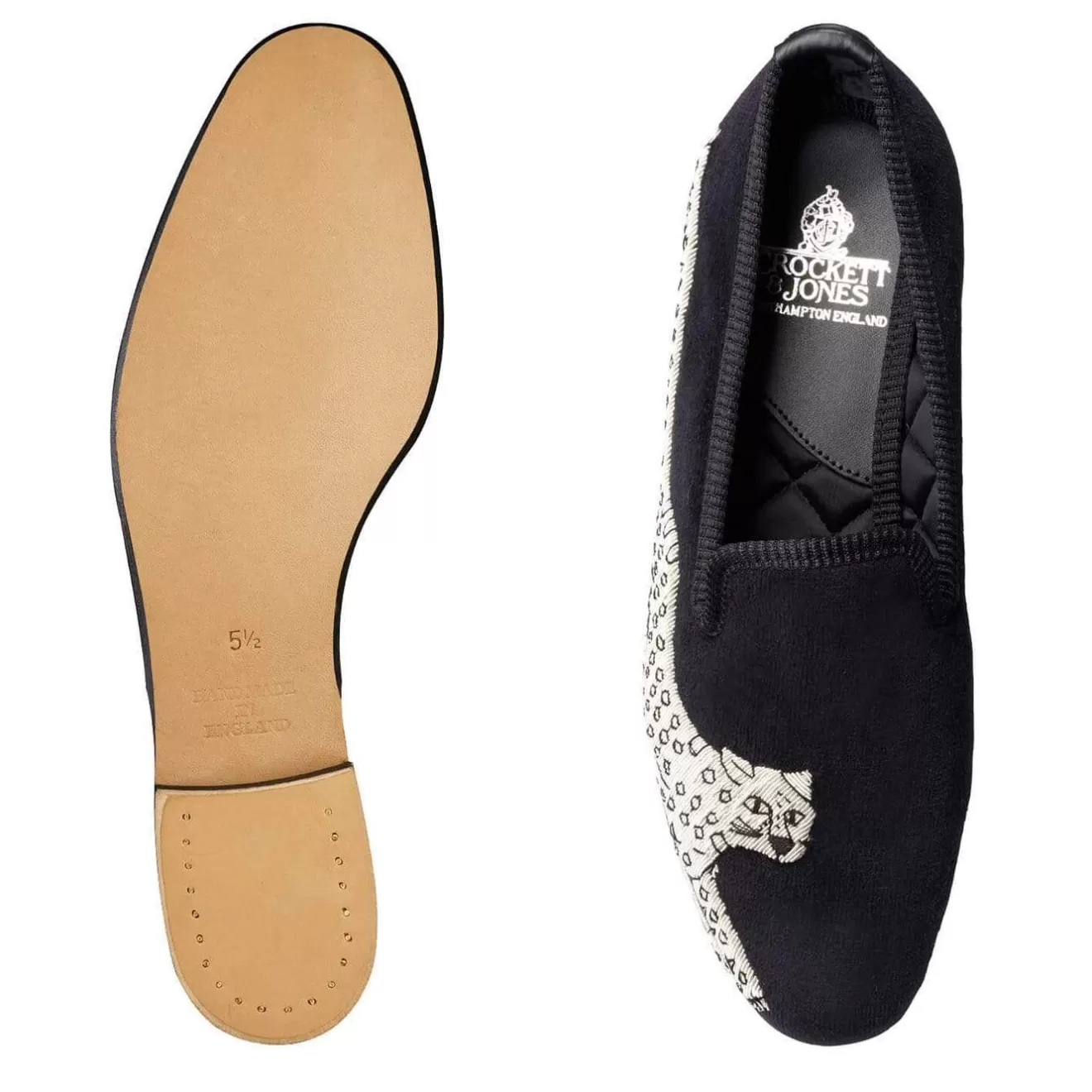 Women's Collection | Velvet Slippers | Crockett & Jones Silver Leopard